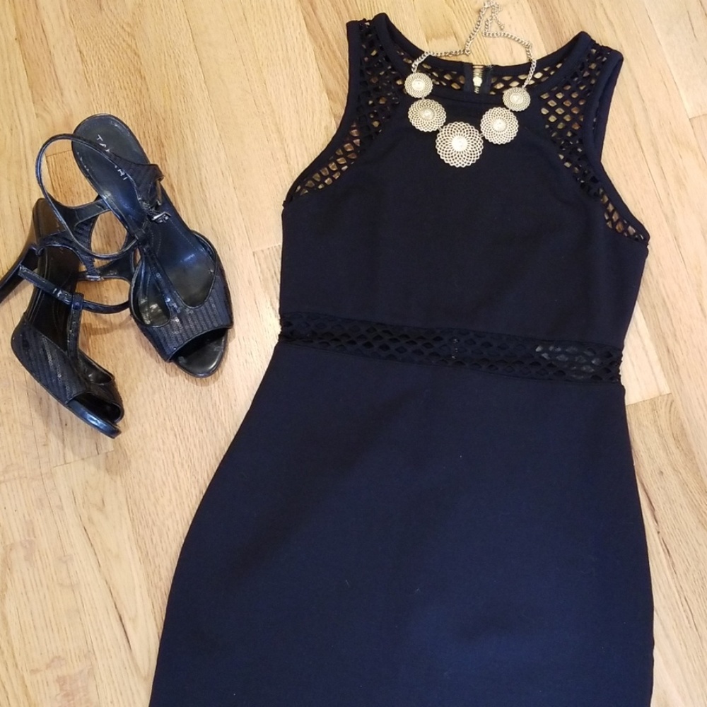 NWT Express black bodycon mesh accent dress